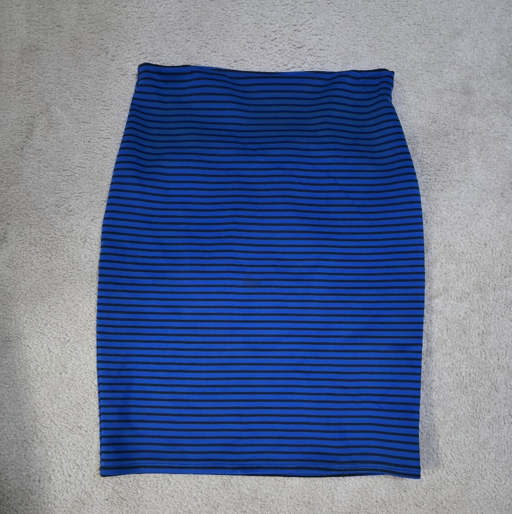 Rainbow Blue and Black Striped Pencil Skirt